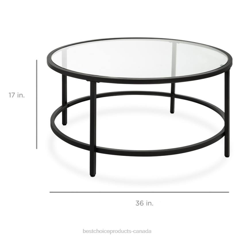 4LT21242 Black Best Choice Products Round Tempered Glass Coffee Table w/ Steel Frame