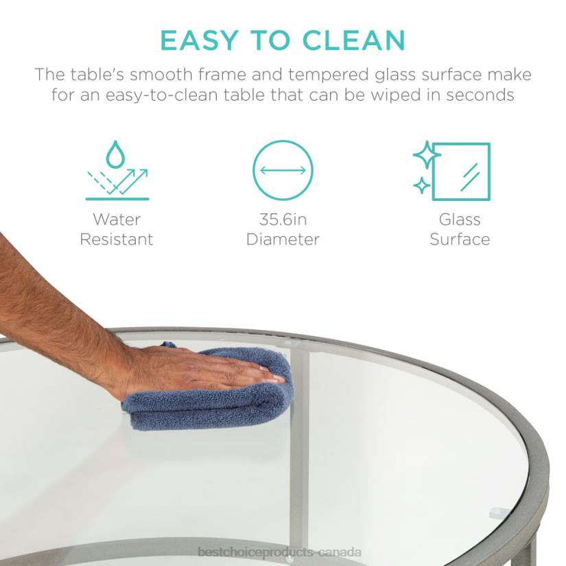 4LT21243 Gray Best Choice Products Round Tempered Glass Coffee Table w/ Steel Frame