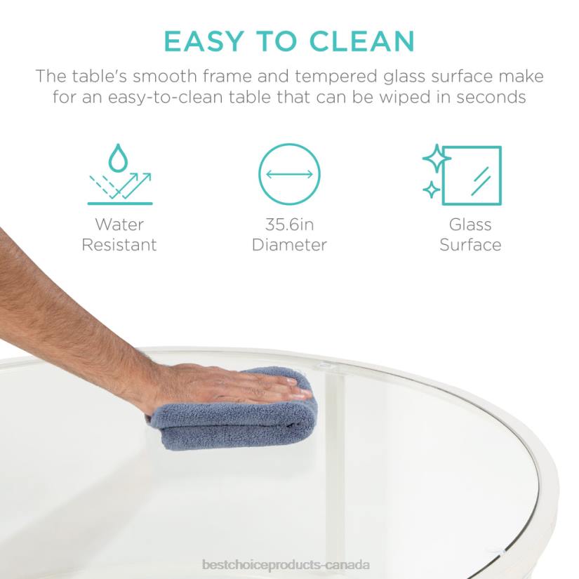 4LT21244 White Best Choice Products Round Tempered Glass Coffee Table w/ Steel Frame