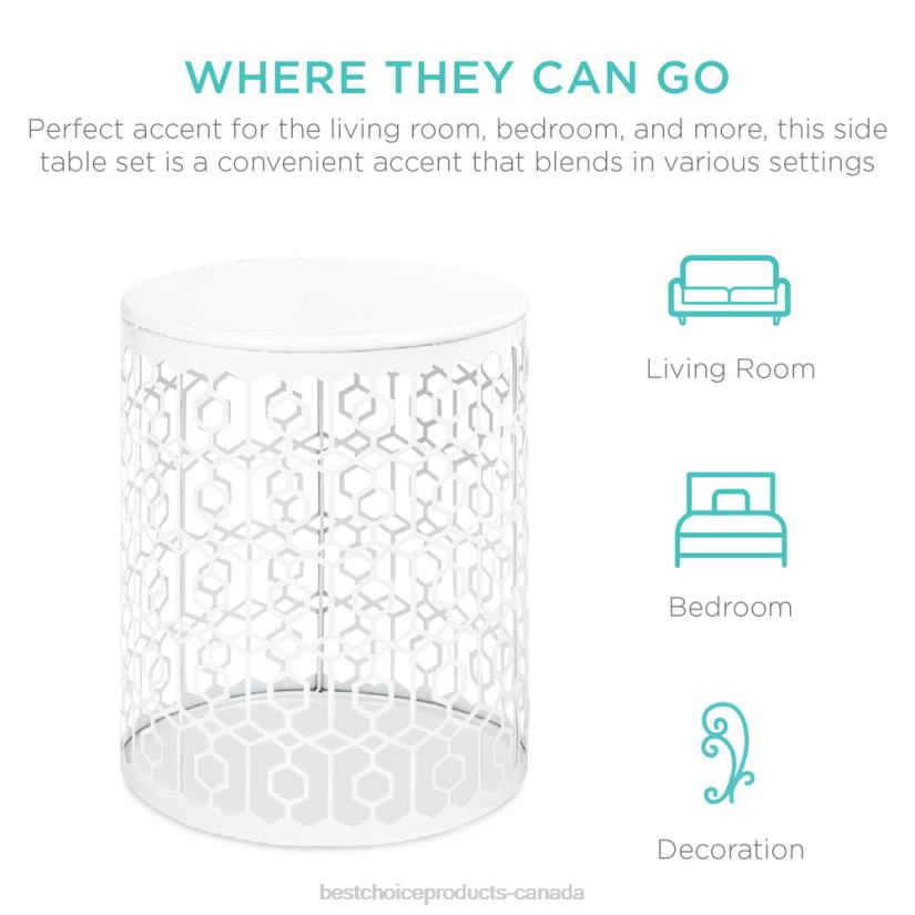 4LT21245 White Best Choice Products Set of 2 Decorative Round Side Accent Table Nightstands w/ Nesting Design