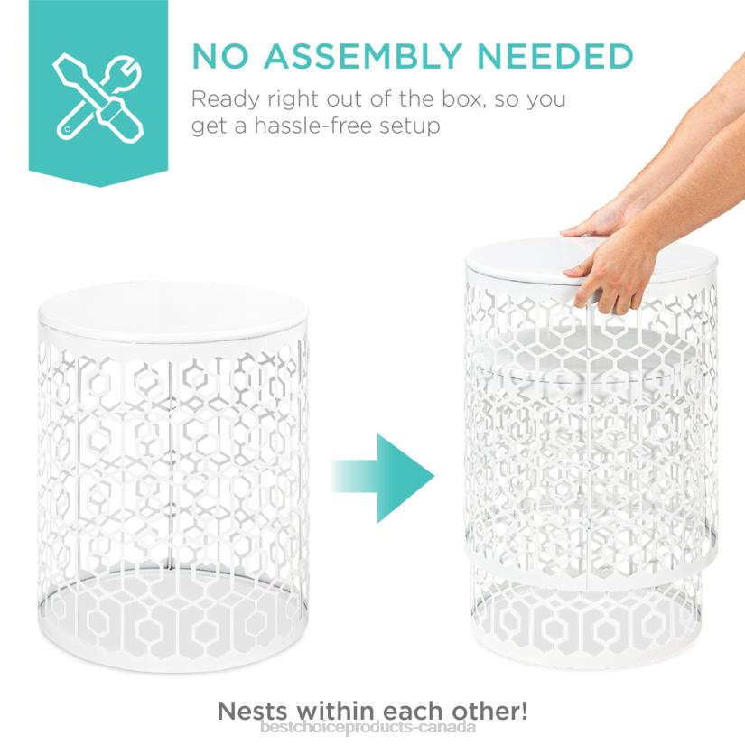 4LT21245 White Best Choice Products Set of 2 Decorative Round Side Accent Table Nightstands w/ Nesting Design