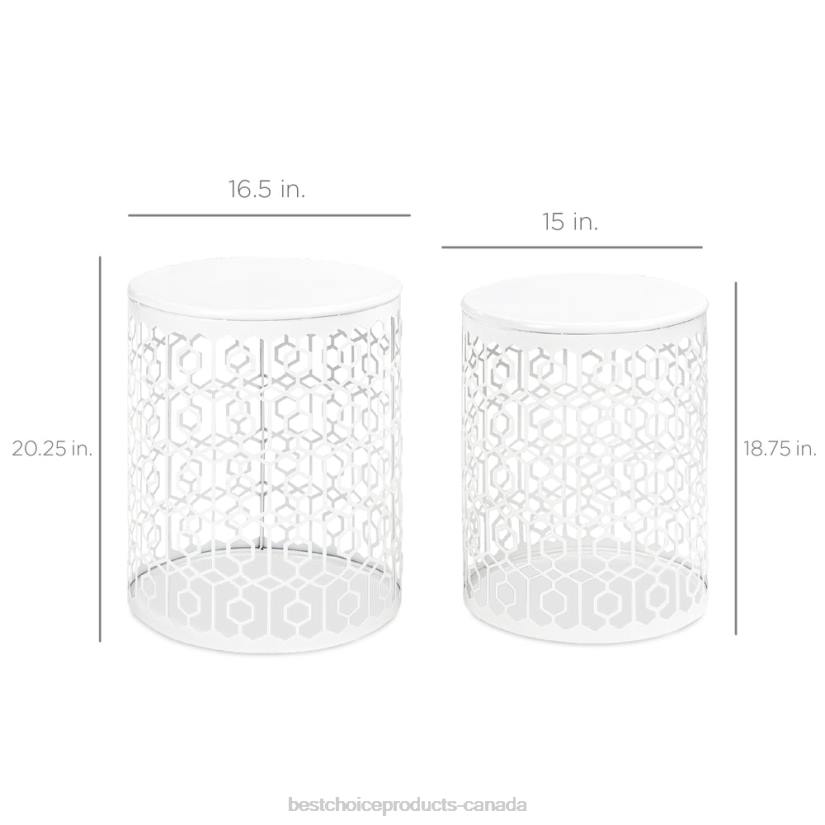 4LT21245 White Best Choice Products Set of 2 Decorative Round Side Accent Table Nightstands w/ Nesting Design