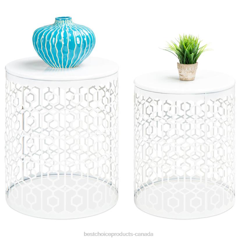 4LT21245 White Best Choice Products Set of 2 Decorative Round Side Accent Table Nightstands w/ Nesting Design