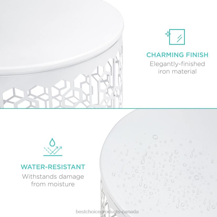 4LT21245 White Best Choice Products Set of 2 Decorative Round Side Accent Table Nightstands w/ Nesting Design