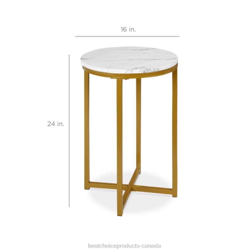 4LT21246 White/Bronze Gold Best Choice Products Round Coffee Side Table w/ Faux Marble Top, Metal Frame