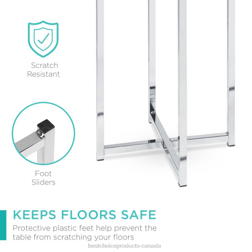 4LT21247 White/Chrome Best Choice Products Round Coffee Side Table w/ Faux Marble Top, Metal Frame