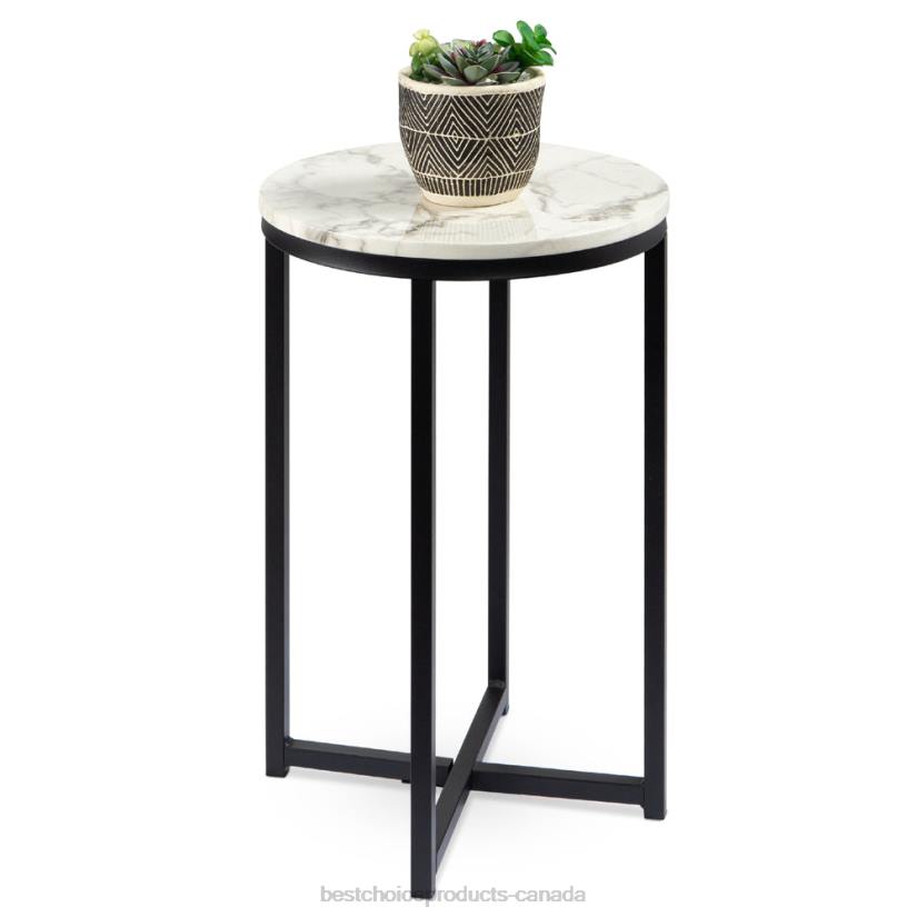 4LT21248 White/Matte Black Best Choice Products Round Coffee Side Table w/ Faux Marble Top, Metal Frame