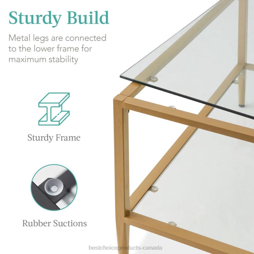 4LT21253 Gold Best Choice Products 2-Tier Large Square Coffee Table Living Room Accent w/ Glass Top