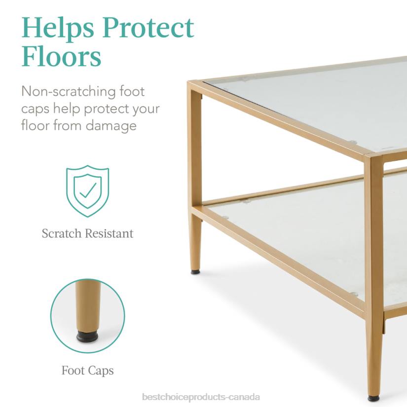 4LT21253 Gold Best Choice Products 2-Tier Large Square Coffee Table Living Room Accent w/ Glass Top