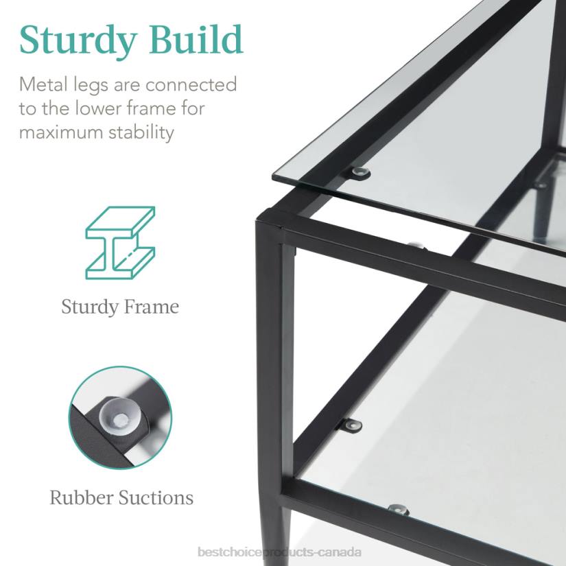 4LT21254 Black Best Choice Products 2-Tier Large Square Coffee Table Living Room Accent w/ Glass Top