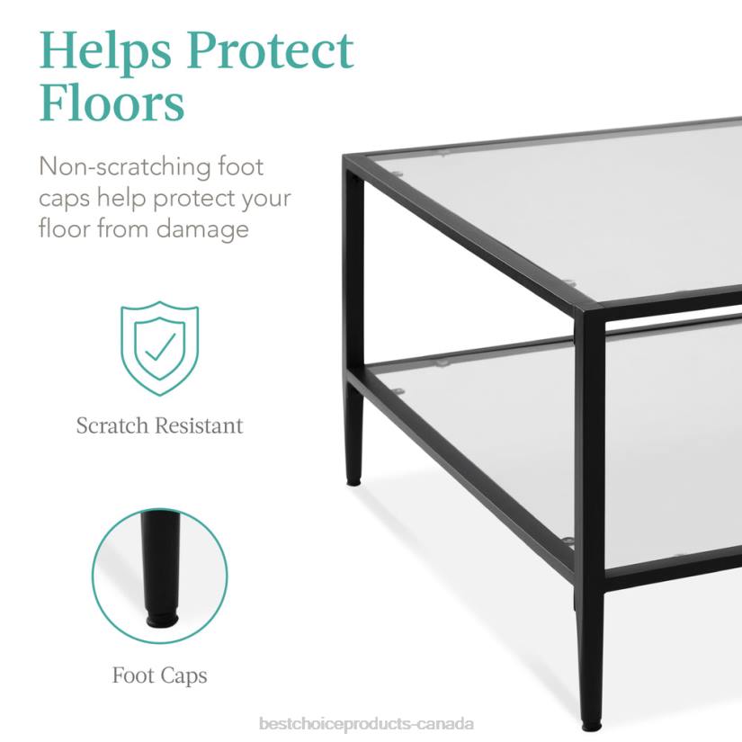 4LT21254 Black Best Choice Products 2-Tier Large Square Coffee Table Living Room Accent w/ Glass Top