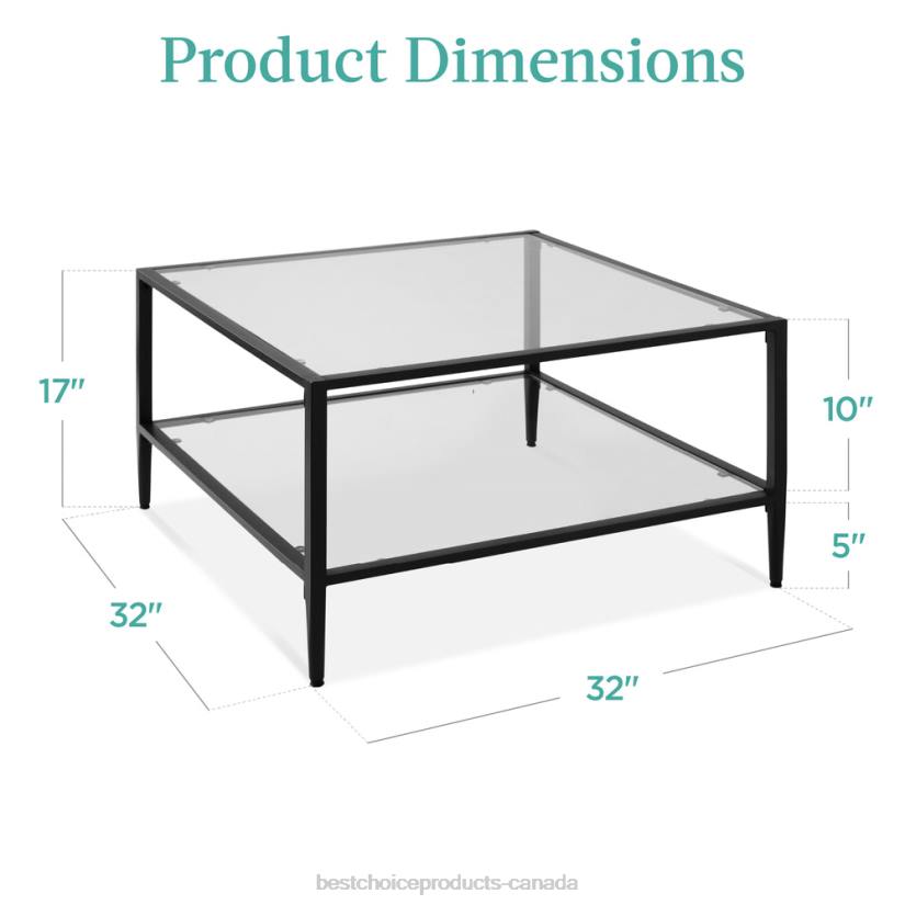 4LT21254 Black Best Choice Products 2-Tier Large Square Coffee Table Living Room Accent w/ Glass Top