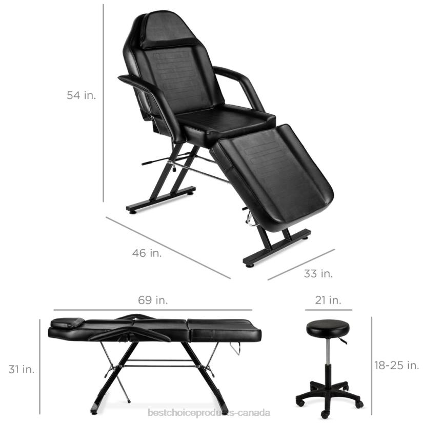 4LT21255 Black Best Choice Products Multipurpose Massage Bed, Spa & Salon Chair w/ Hydraulic Stool
