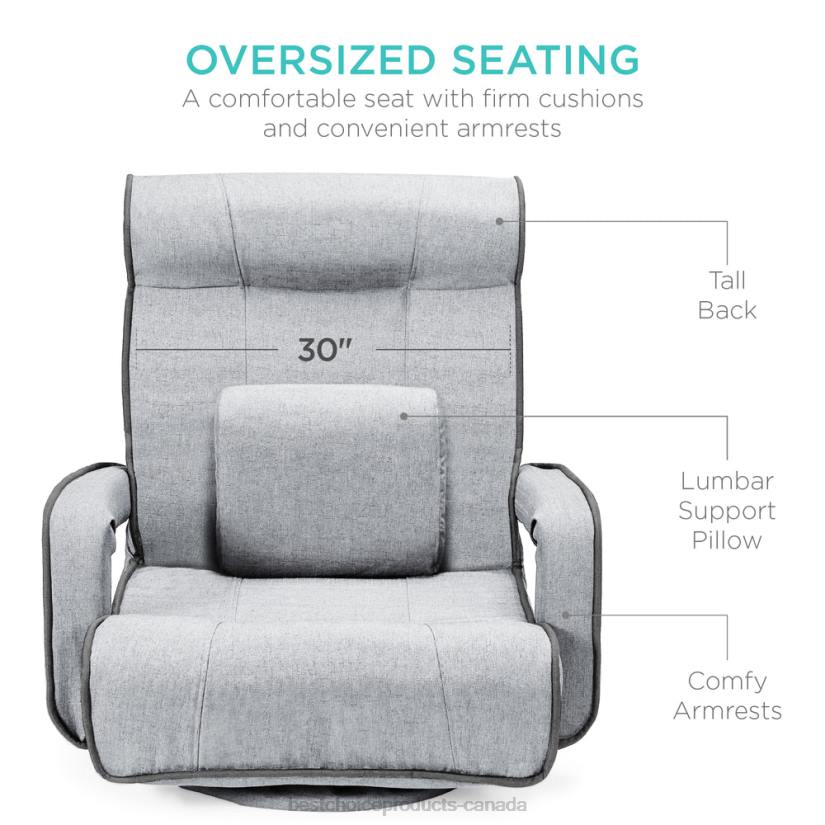 4LT21297 Light Gray Best Choice Products Oversized Swivel Gaming Floor Chair w/ Armrest, Adjustable Backrest