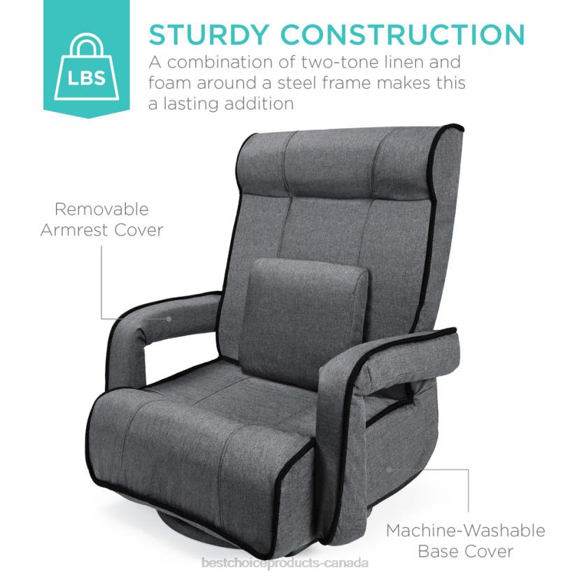 4LT21297 Light Gray Best Choice Products Oversized Swivel Gaming Floor Chair w/ Armrest, Adjustable Backrest