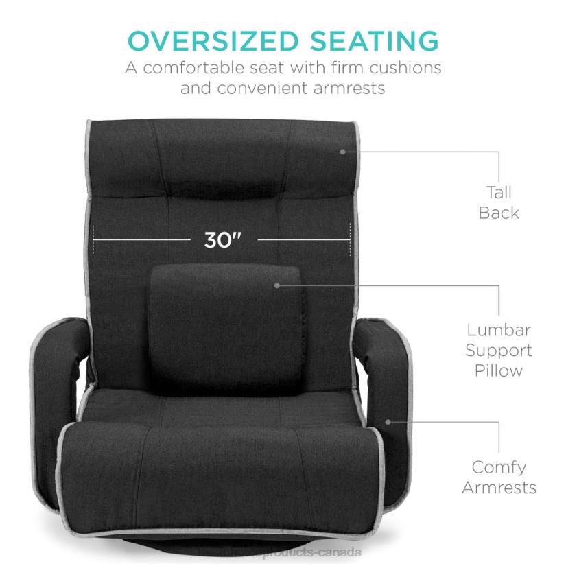 4LT21297 Light Gray Best Choice Products Oversized Swivel Gaming Floor Chair w/ Armrest, Adjustable Backrest