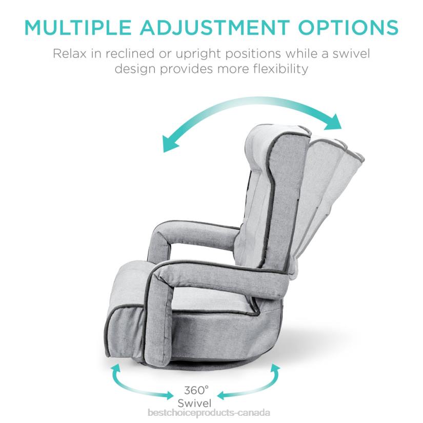 4LT21297 Light Gray Best Choice Products Oversized Swivel Gaming Floor Chair w/ Armrest, Adjustable Backrest