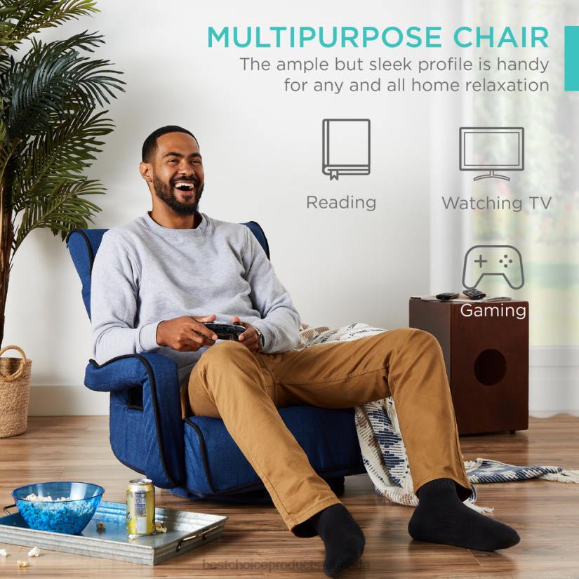 4LT21297 Light Gray Best Choice Products Oversized Swivel Gaming Floor Chair w/ Armrest, Adjustable Backrest