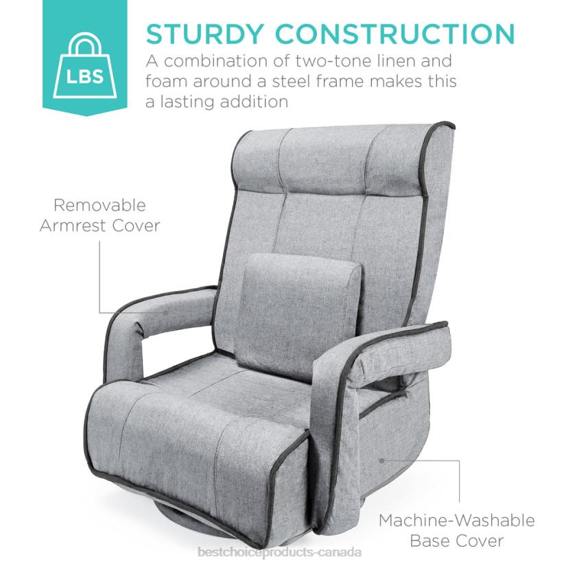 4LT21297 Light Gray Best Choice Products Oversized Swivel Gaming Floor Chair w/ Armrest, Adjustable Backrest