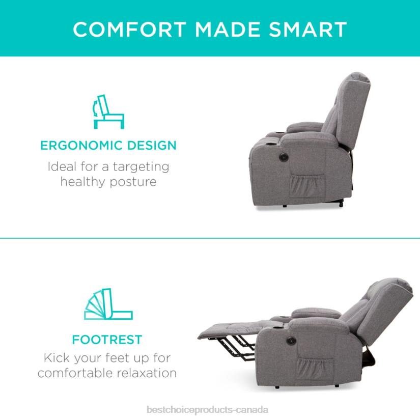 4LT2334 Gray Best Choice Products Electric Power Lift Recliner Massage Chair w/ Heat, USB Port, Cupholders