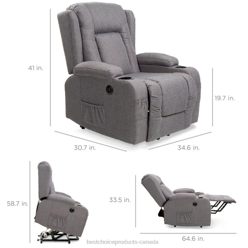4LT2334 Gray Best Choice Products Electric Power Lift Recliner Massage Chair w/ Heat, USB Port, Cupholders
