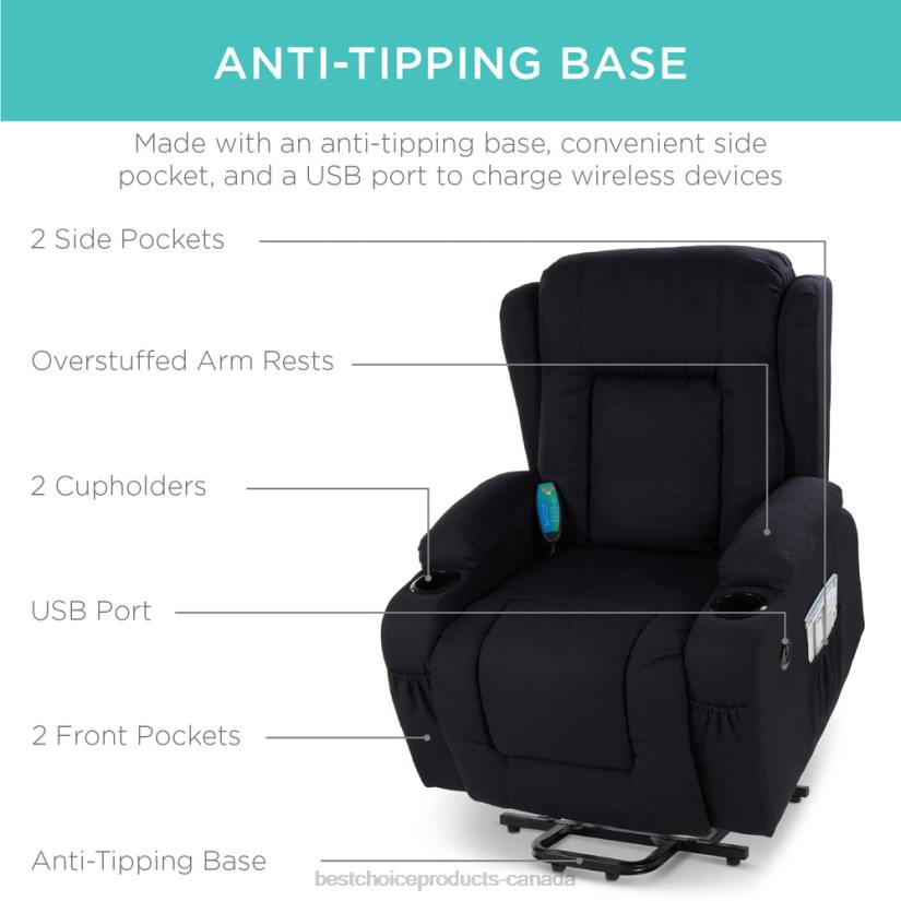 4LT2335 Black Best Choice Products Electric Power Lift Recliner Massage Chair w/ Heat, USB Port, Cupholders