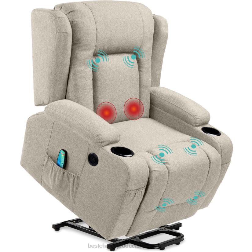 4LT2336 Greige Best Choice Products Electric Power Lift Recliner Massage Chair w/ Heat, USB Port, Cupholders