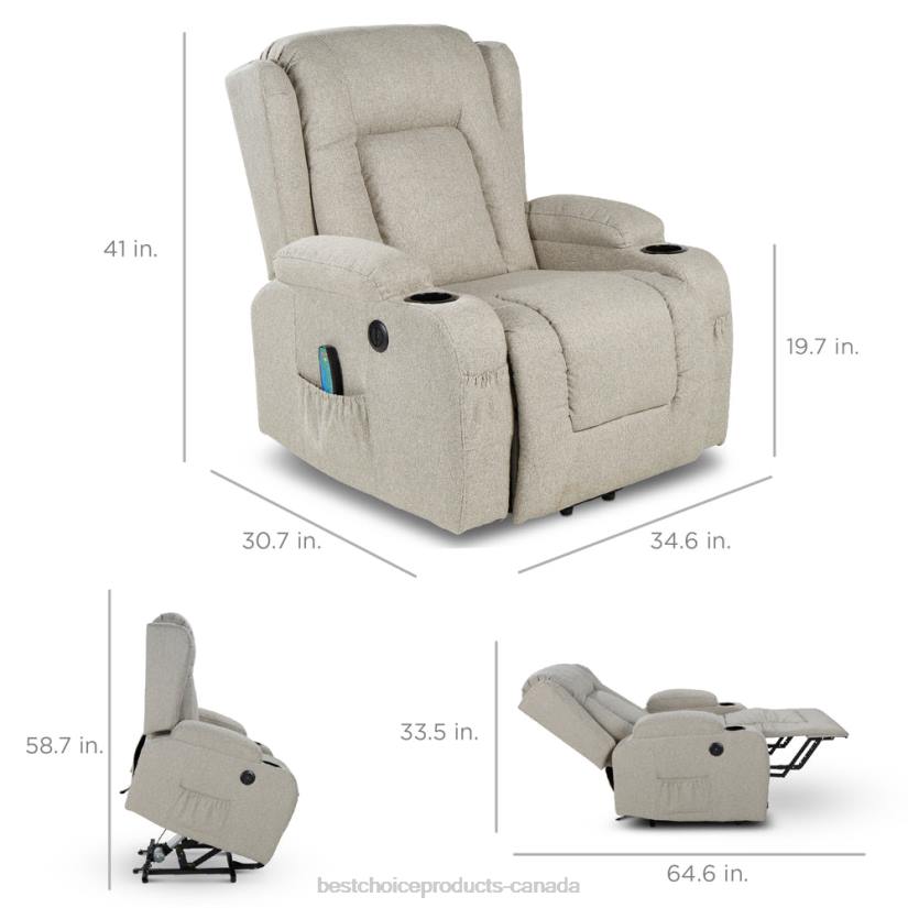 4LT2336 Greige Best Choice Products Electric Power Lift Recliner Massage Chair w/ Heat, USB Port, Cupholders