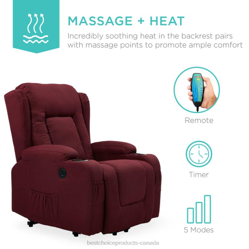 4LT2339 Burgundy Best Choice Products Electric Power Lift Recliner Massage Chair w/ Heat, USB Port, Cupholders