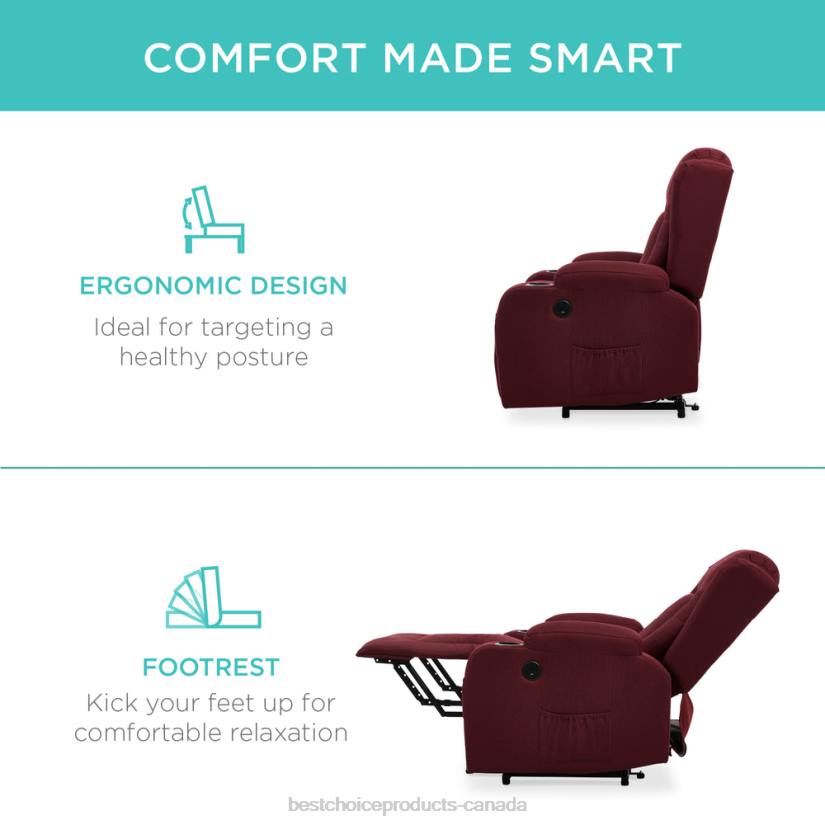 4LT2339 Burgundy Best Choice Products Electric Power Lift Recliner Massage Chair w/ Heat, USB Port, Cupholders