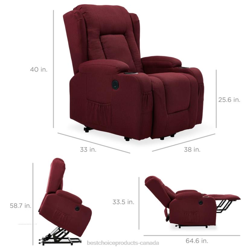 4LT2339 Burgundy Best Choice Products Electric Power Lift Recliner Massage Chair w/ Heat, USB Port, Cupholders