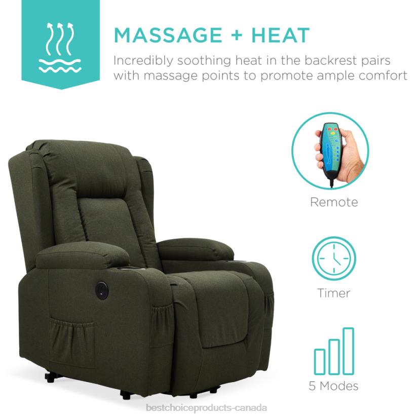 4LT2340 Olive Best Choice Products Electric Power Lift Recliner Massage Chair w/ Heat, USB Port, Cupholders