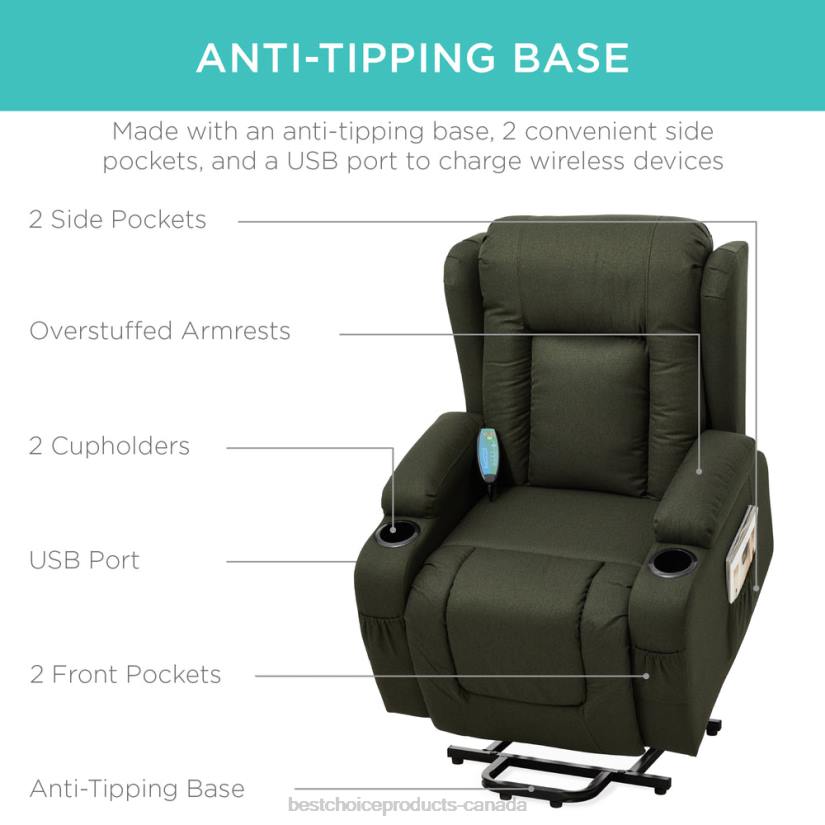 4LT2340 Olive Best Choice Products Electric Power Lift Recliner Massage Chair w/ Heat, USB Port, Cupholders