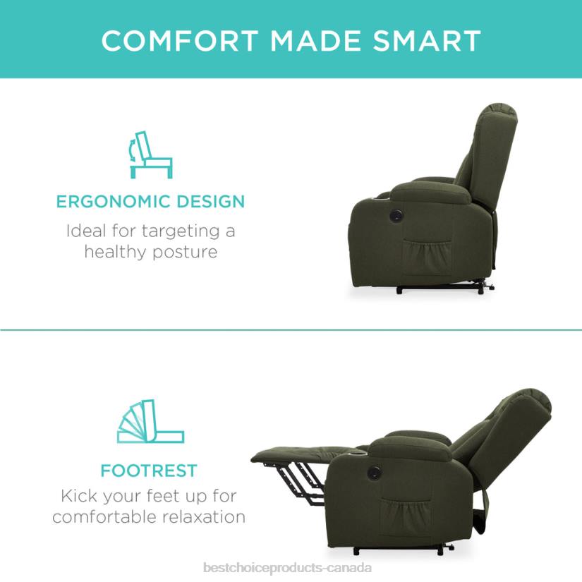 4LT2340 Olive Best Choice Products Electric Power Lift Recliner Massage Chair w/ Heat, USB Port, Cupholders