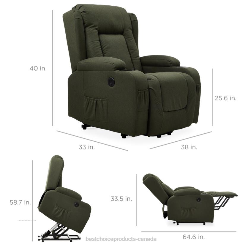 4LT2340 Olive Best Choice Products Electric Power Lift Recliner Massage Chair w/ Heat, USB Port, Cupholders