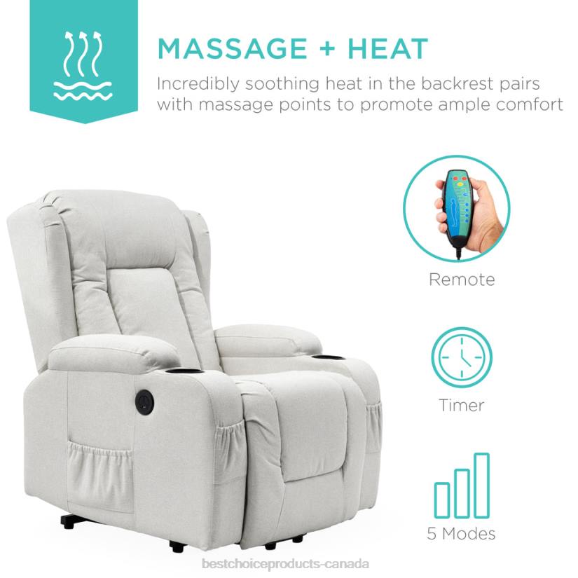 4LT2341 Ivory Best Choice Products Electric Power Lift Recliner Massage Chair w/ Heat, USB Port, Cupholders