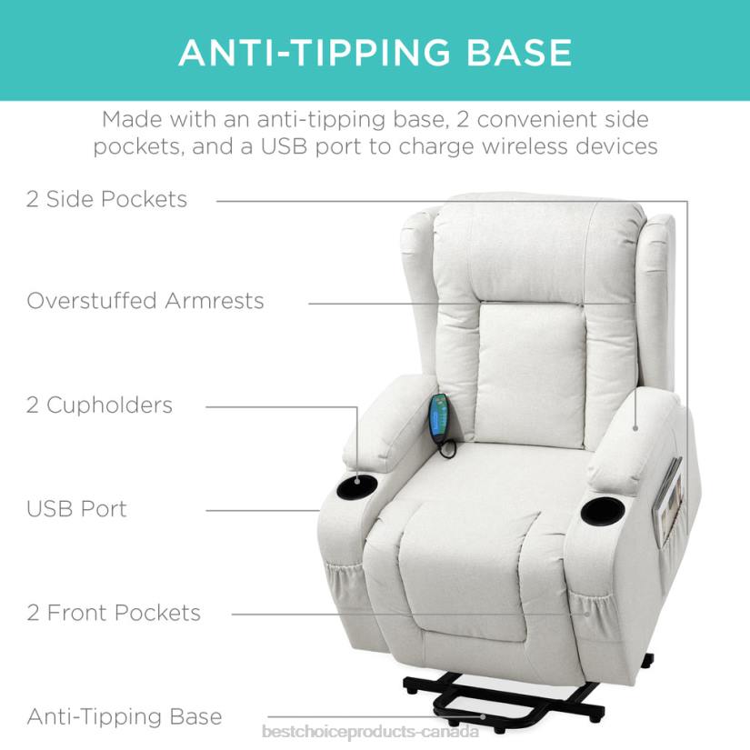 4LT2341 Ivory Best Choice Products Electric Power Lift Recliner Massage Chair w/ Heat, USB Port, Cupholders