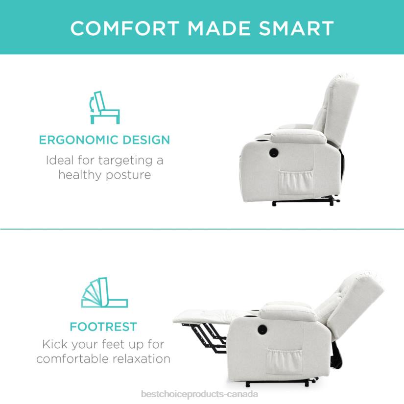 4LT2341 Ivory Best Choice Products Electric Power Lift Recliner Massage Chair w/ Heat, USB Port, Cupholders