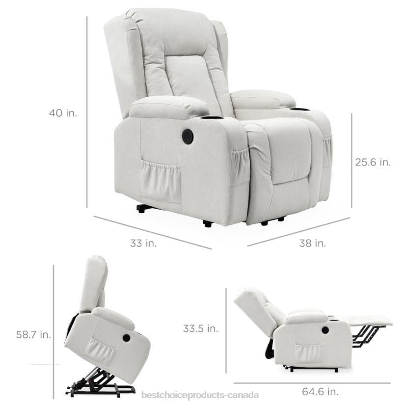 4LT2341 Ivory Best Choice Products Electric Power Lift Recliner Massage Chair w/ Heat, USB Port, Cupholders