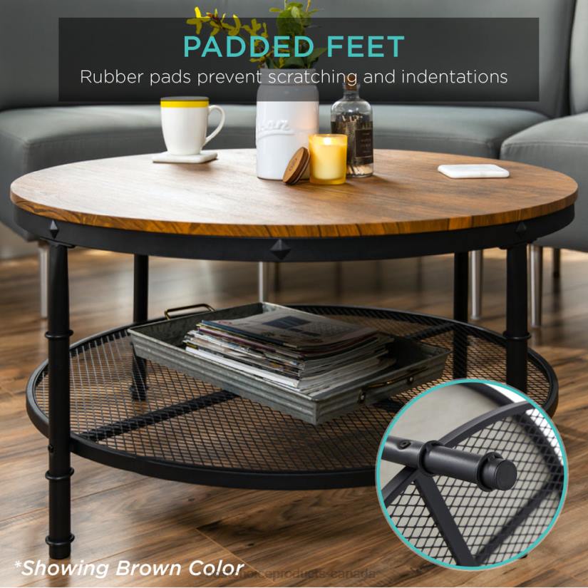 4LT2356 Gray Best Choice Products 2-Tier Round Industrial Wood & Steel Coffee Table, Storage Shelves