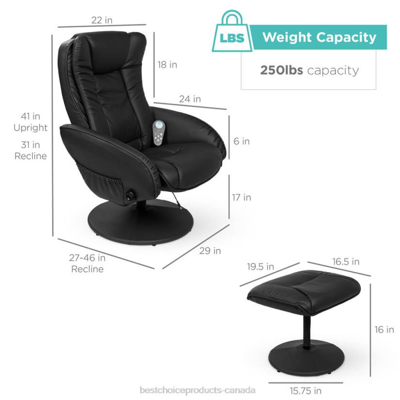 4LT2358 Black Best Choice Products Faux Leather Electric Massage Recliner Chair w/ Stool Ottoman, Remote