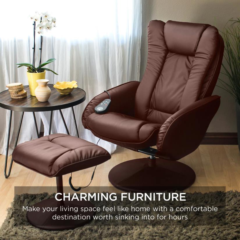 4LT2359 Brown Best Choice Products Faux Leather Electric Massage Recliner Chair w/ Stool Ottoman, Remote