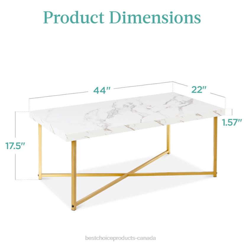 4LT2362 White/Bronze Gold Best Choice Products Rectangular Coffee Table w/ X-Base, Faux Marble Top, Non-Scratch Feet