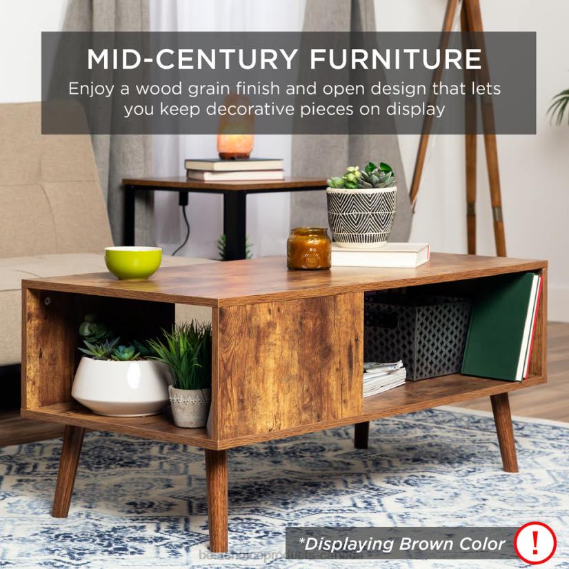 4LT2371 Black Best Choice Products Wooden Mid-Century Modern Coffee Accent Table w/ Open Storage Shelf