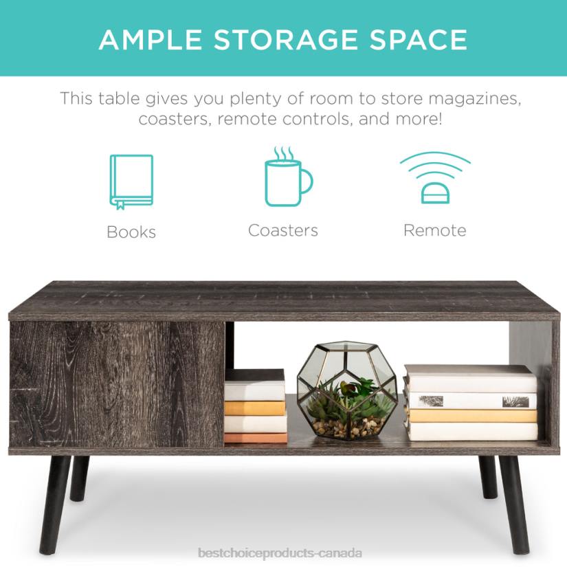 4LT2371 Black Best Choice Products Wooden Mid-Century Modern Coffee Accent Table w/ Open Storage Shelf