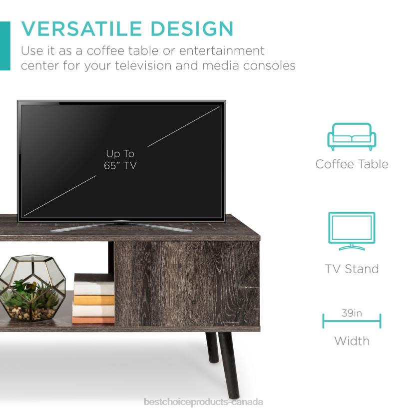 4LT2371 Black Best Choice Products Wooden Mid-Century Modern Coffee Accent Table w/ Open Storage Shelf