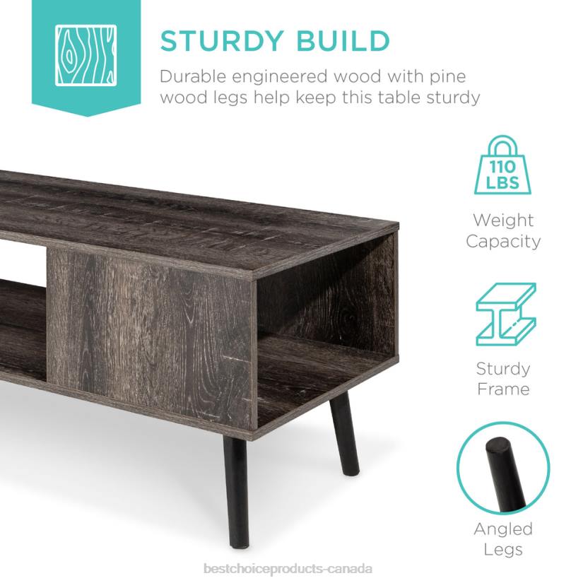 4LT2371 Black Best Choice Products Wooden Mid-Century Modern Coffee Accent Table w/ Open Storage Shelf