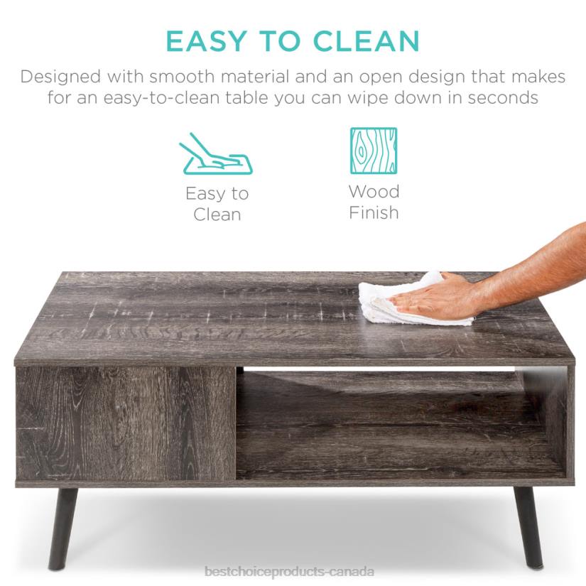 4LT2371 Black Best Choice Products Wooden Mid-Century Modern Coffee Accent Table w/ Open Storage Shelf