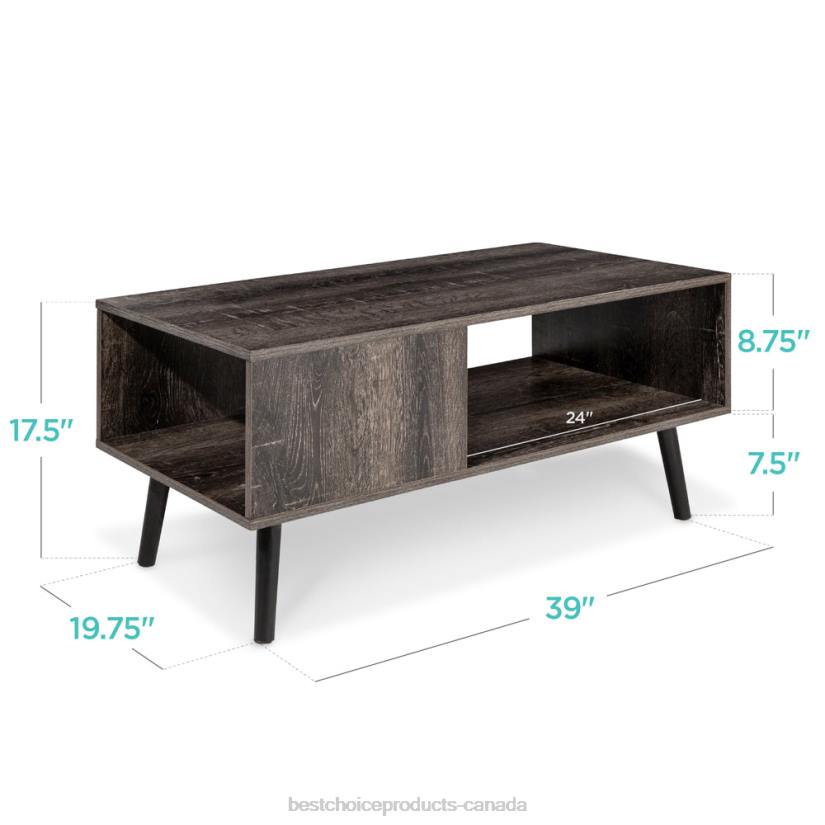 4LT2371 Black Best Choice Products Wooden Mid-Century Modern Coffee Accent Table w/ Open Storage Shelf