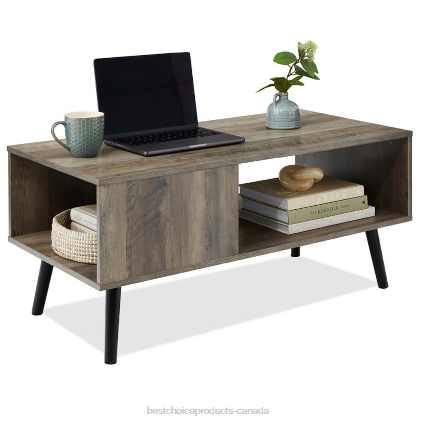 4LT2372 Gray Oak Best Choice Products Wooden Mid-Century Modern Coffee Accent Table w/ Open Storage Shelf